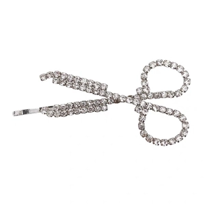 Sparkling silver scissors hair clip with crystal rhinestones for creative hair styling