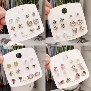 Alloy Stud Earrings With 925 Sterling Silver Earring Post Rhinestone Artificial Pearl Heart Animal Styles For Women Jewelry