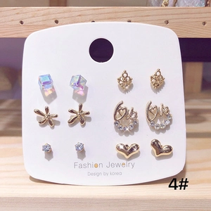 Exquisite set of six pairs of 925 silver needle gold earrings with diverse geometric shapes