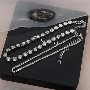 Conjunto de gargantillas plateadas con circonitas grandes y cadena de tenis para mujer