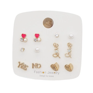 Set of 6 pairs of gold-plated 925 silver needle stud earrings with pearls and crystals