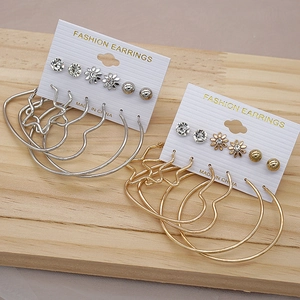 Iron Alloy Rhinestone Artificial Pearl Hoop Earrings Set For Women Heart Star Daisy C-Shape Exaggerated Fashion Jewelry Earrings