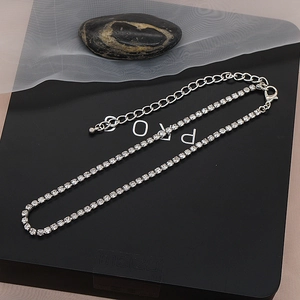 Detalle de gargantilla de diamantes de imitación plateados con cierre de langosta