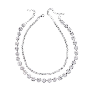 Conjunto de gargantilla de doble capa plateada con brillantes diamantes de imitación y cierre