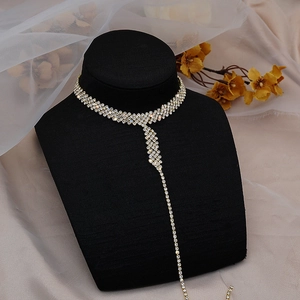Exquisite Alloy Rhinestone Choker Necklace For Women Elegant Long Tassel Y-Shaped Pendant Necklace Wedding Fashion Jewelry