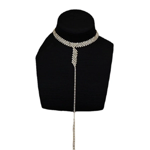 Exquisite rhinestone tassel Y-shaped choker necklace for women with sparkling crystal fringe
