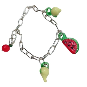 Bracelet à breloques fruits colorés avec pendentifs en verre pastèque, citron et cerise
