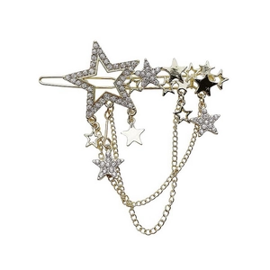 Star tassel hair clip in gold metal with sparkling rhinestones and dangling fringe