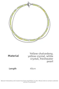 Detail of 45cm double-layer necklace with green beads, yellow citrine, and freshwater pearls