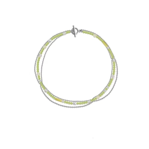 Double-layer necklace with green beads, pearls and silver OT buckle closure