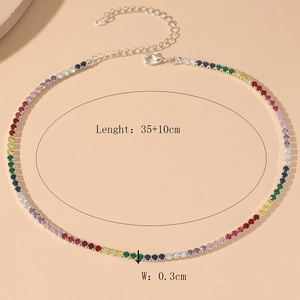 Collier tennis en zircon coloré avec chaîne en argent, longueur 35+10cm et largeur 0,3cm