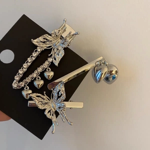 Pasador de Pelo de Mariposa con Borla de Corazón Aleación Plata Diamante de Imitación para Mujer Estilo Y2K Dulce