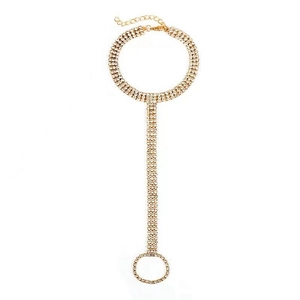 Bracelet bague élégant avec 3 rangées de strass dorés pour vos tenues de plage d'été