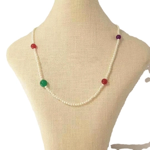 Collar gargantilla de perlas y ágata de colores para mujer con piedras vibrantes vintage