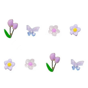 Set 8 pezzi tulipani e farfalle in resina per accessori capelli e gioielli fai da te