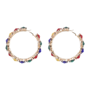 Chic gold hoop earrings with multi-colored crystals for women party and banquet jewelry