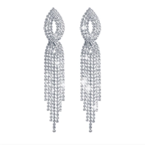 Eleganti orecchini lunghi a nappa argento con strass scintillanti e design marquise cavo