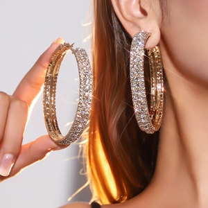 Overdreven 8cm Grote Creolen Voor Dames Goud Zilver Verguld Koper Strass Pavé Ronde Cirkel Oorbellen Feest Sieraden