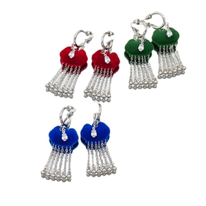 S925 zilveren kwastjes oorbellen met fluwelen hartjes in rood, groen en blauw