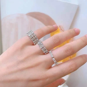 Sparkling rhinestone stretch rings in single, double, and triple row styles for women
