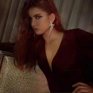 Sparkling oversized rhinestone lightning earrings for luxury party evening wear