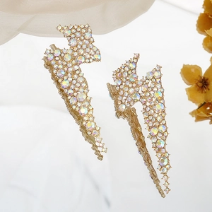Oversized Lightning Bolt Rhinestone Stud Earrings Women Punk Rainbow Inlaid Dangle Earrings Party Banquet Jewelry Gift