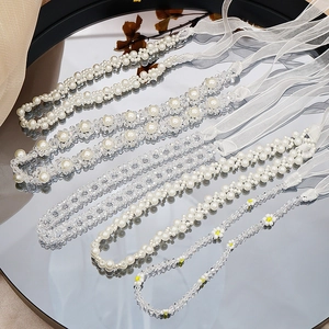 Elegant Faux Artificial Pearl Crystal Hair Band Necklace Dual Use Bow Ribbon Hair Accessory For Women Wedding Party Jewelry