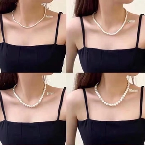 French Elegant Minimalist Glass Artificial Pearl Necklace For Women Cream White Single Row Choker Jewelry With Gold Clasp Gift