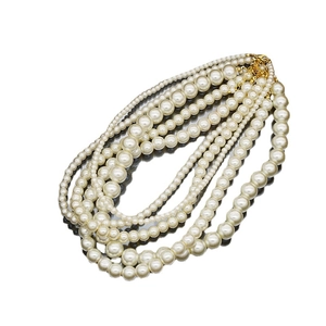 Multi-layer cream white glass pearl necklace with adjustable golden lobster clasp for women