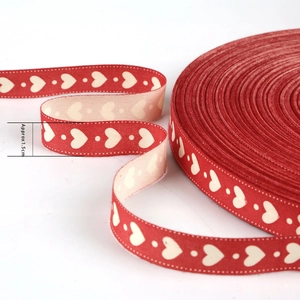 1.5cm red cotton ribbon with white heart print for DIY handmade earrings and crafts