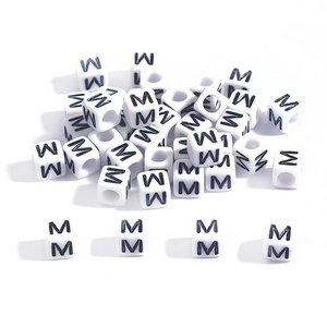 Bulk 6mm white acrylic square letter M beads for DIY jewelry and necklace making
