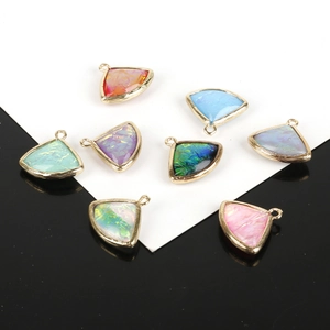 Cloud fan-shaped copper edge pendants with colorful aurora opal effect for jewelry making