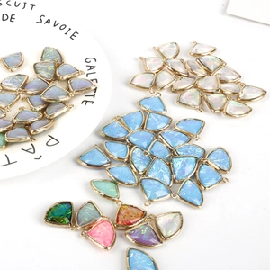 Copper Edged Synthetic Opal Fan Shaped Pendants For DIY Necklace Earring Making Women Jewelry Craft Supplies Accessories
