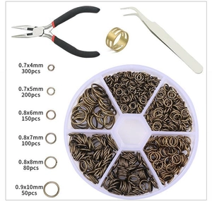 Detail view of 4-10mm jump ring kit with pliers, tweezers, and storage box