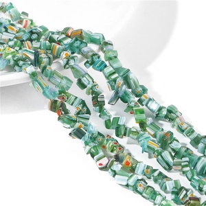 Green Millefiori glass beads in irregular shapes for DIY jewelry making and necklaces