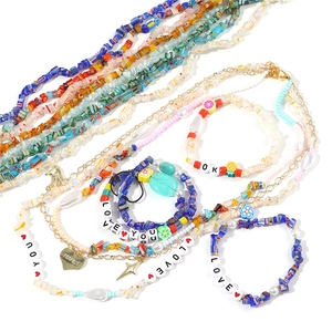 Colorful Millefiori glass beads and Y2K letter charms jewelry set for DIY handmade necklaces