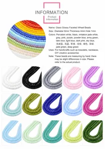 Close-up of 6mm rondelle glass beads in various colors for DIY jewelry and crafts