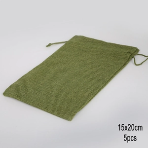 5pcs set of green linen drawstring bags 15x20cm for jewelry and gift packaging