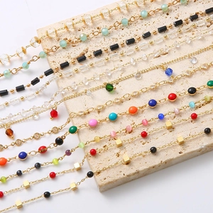 18k gold plated brass chains with colorful enamel beads and stones for DIY jewelry making