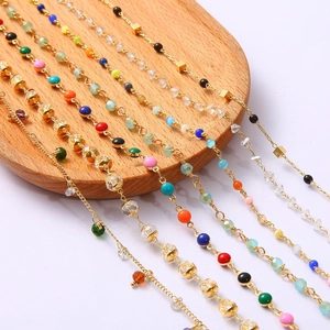 Gold Plated Copper Beaded Chain For DIY Jewelry Making Colorful Crystal Zircon Artificial Pearl Enamel Charms Necklace Bracelet Accessories
