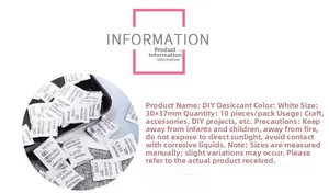 Macro detail of 30x37mm white silica gel desiccant packets for jewelry moisture protection
