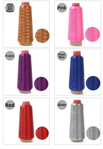 Detailed grid view of six metallic embroidery thread spools with close-up fiber textures