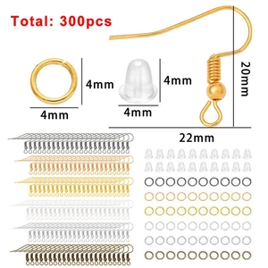 Kit de 300 piezas para pendientes DIY con ganchos metálicos, anillas y cierres