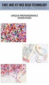 Detail of 3/4mm icy glass seed beads for DIY jewelry with various translucent colors