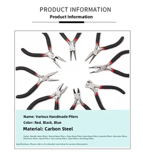 Set of 11 multi-functional carbon steel pliers with red and black handles for DIY crafts