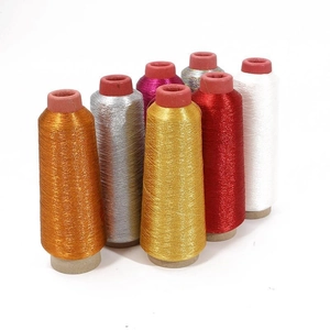 Set of 6 rolls metallic embroidery thread in gold silver bronze and purple colors