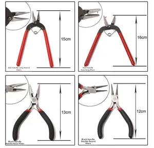 Macro details of four professional jewelry pliers including round nose and hole punch tools
