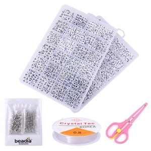 Kit de manualidades para joyas con cuentas de letras acrílicas y cordón elástico DIY