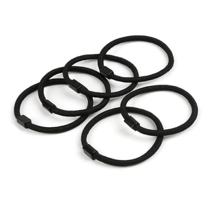 Set di cinque elastici per capelli neri minimalisti con connettori cilindrici in plastica