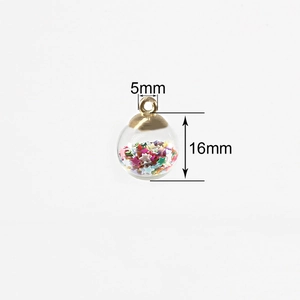 Crystal glass ball pendant with colorful star sequins and 16mm gold metal cap